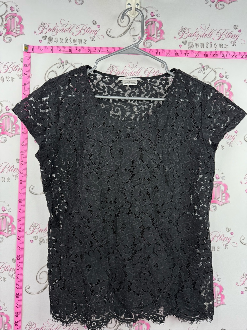 Van Heusen tshirt tee Black Floral Lace Short Sleeve Top
